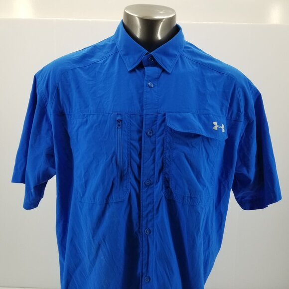 Under Armour Fish Hunter Button Up Shirt Mens 2XL Blue Vented Heatgear Fishing - Picture 3 of 9
